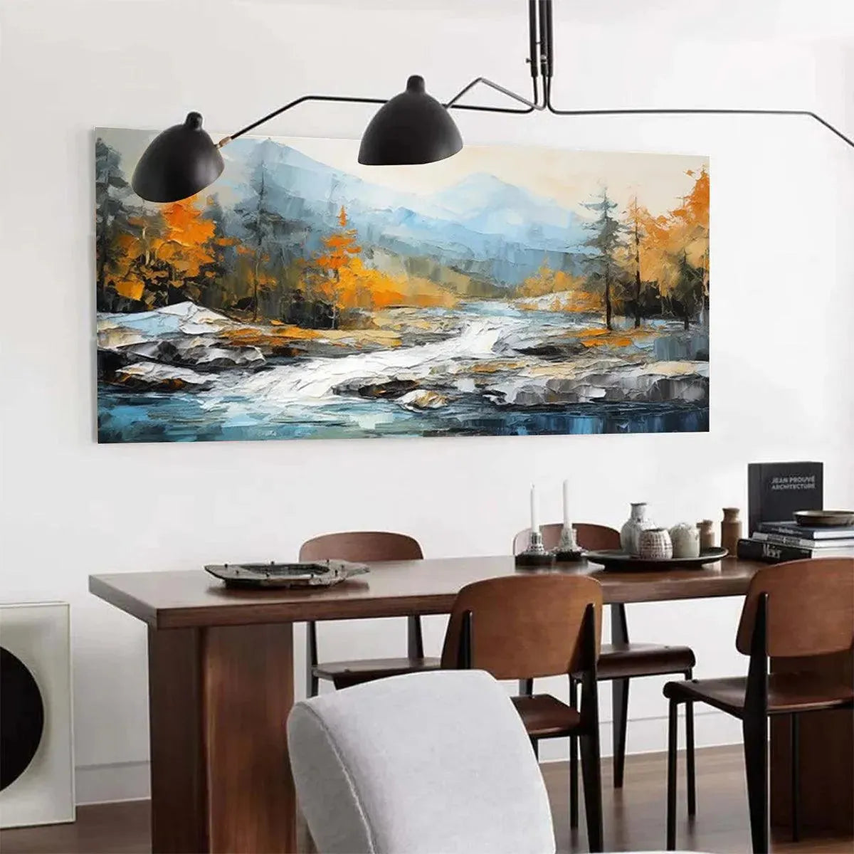 AUTUMN RIVER: Textured Landscape Painting with River and Mountains - Image 8