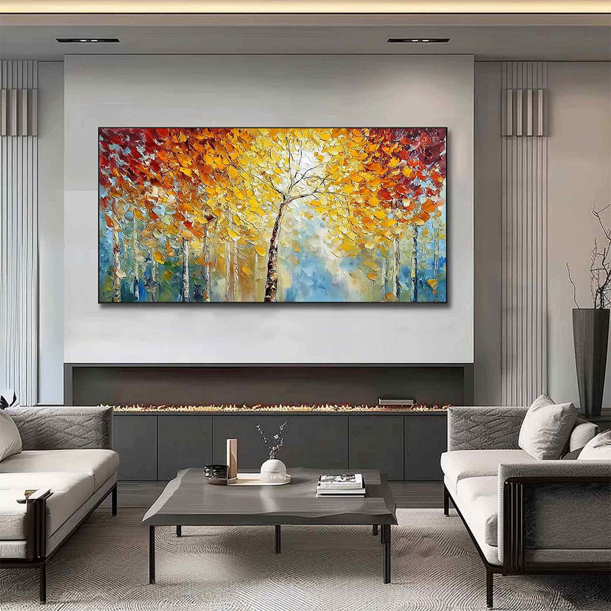 AUTUMN'S EMBRACE: Textured Palette Knife Autumn Forest Oil Painting - Image 6