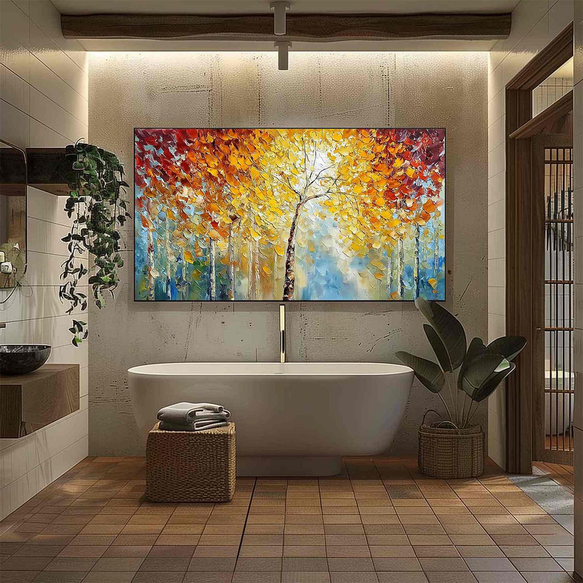 AUTUMN'S EMBRACE: Textured Palette Knife Autumn Forest Oil Painting - Image 4