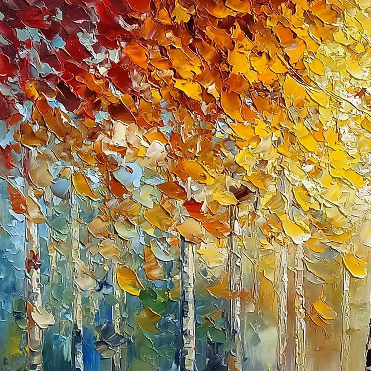 AUTUMN'S EMBRACE: Textured Palette Knife Autumn Forest Oil Painting - Image 3