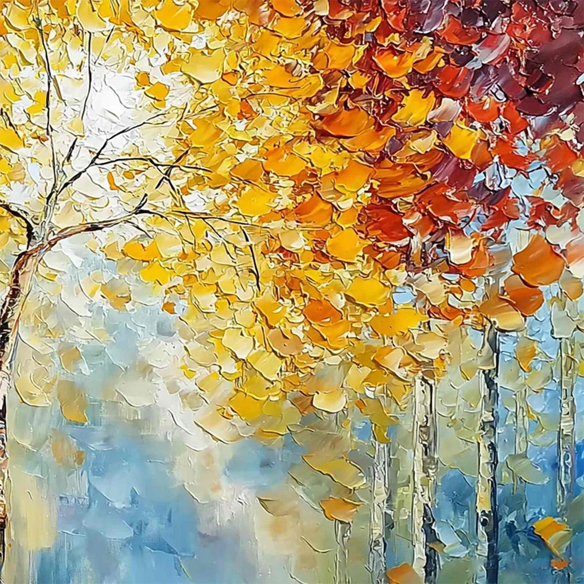 AUTUMN'S EMBRACE: Textured Palette Knife Autumn Forest Oil Painting - Image 5