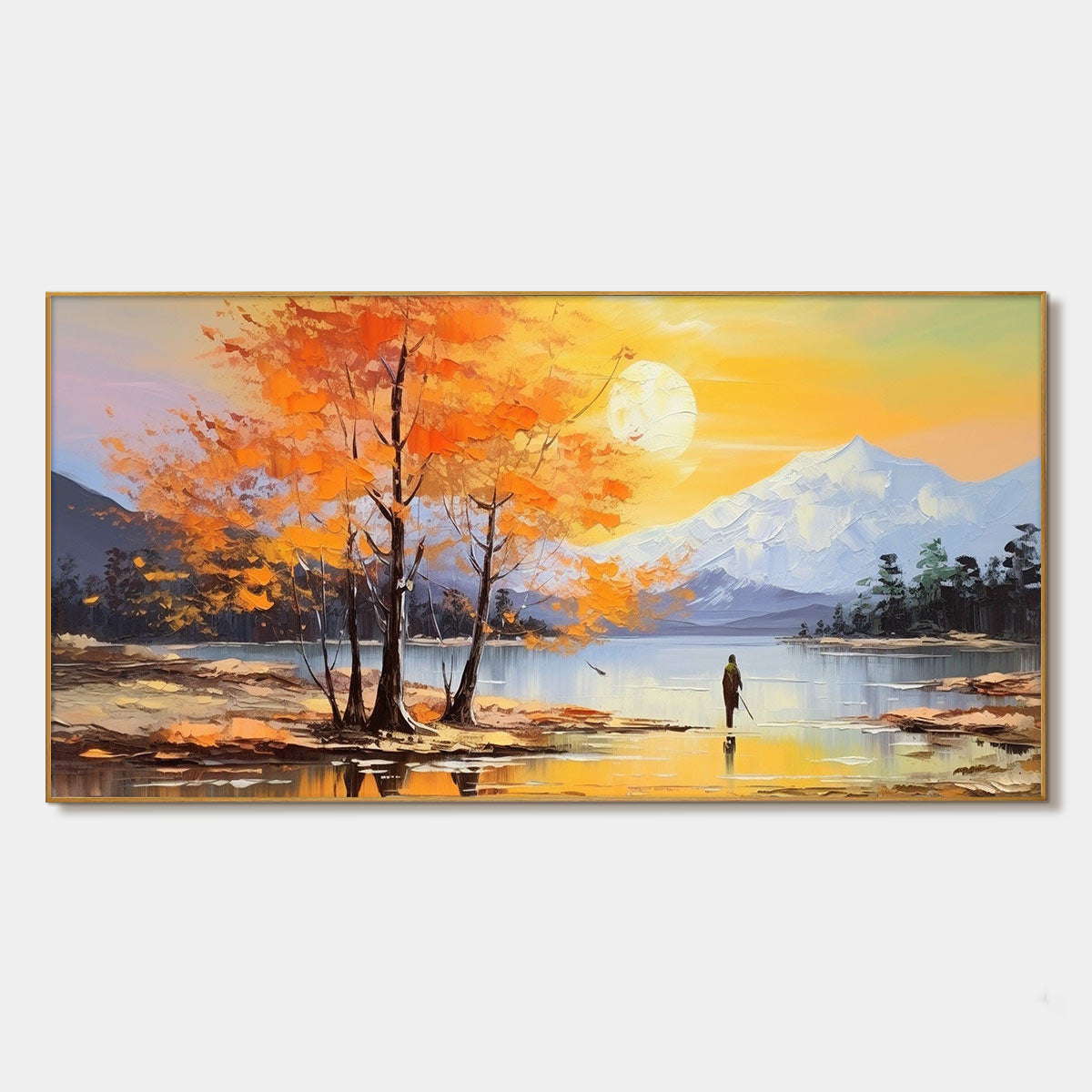 AUTUMN SERENADE: Tranquil Lake and Mountain Landscape Oil Painting