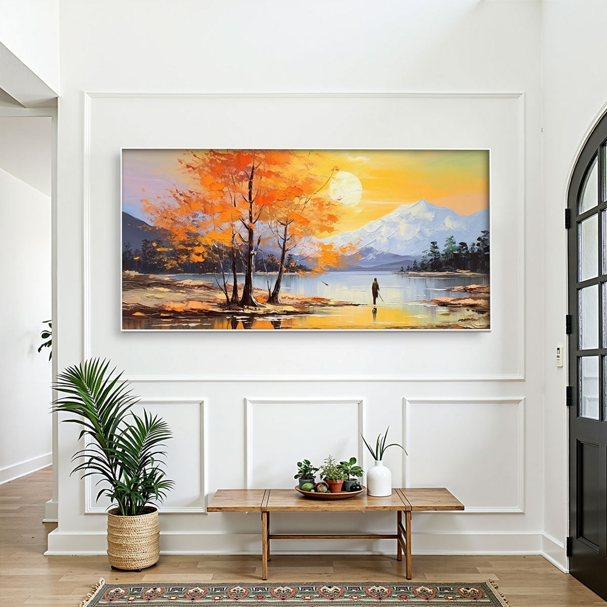AUTUMN SERENADE: Tranquil Lake and Mountain Landscape Oil Painting - Image 4