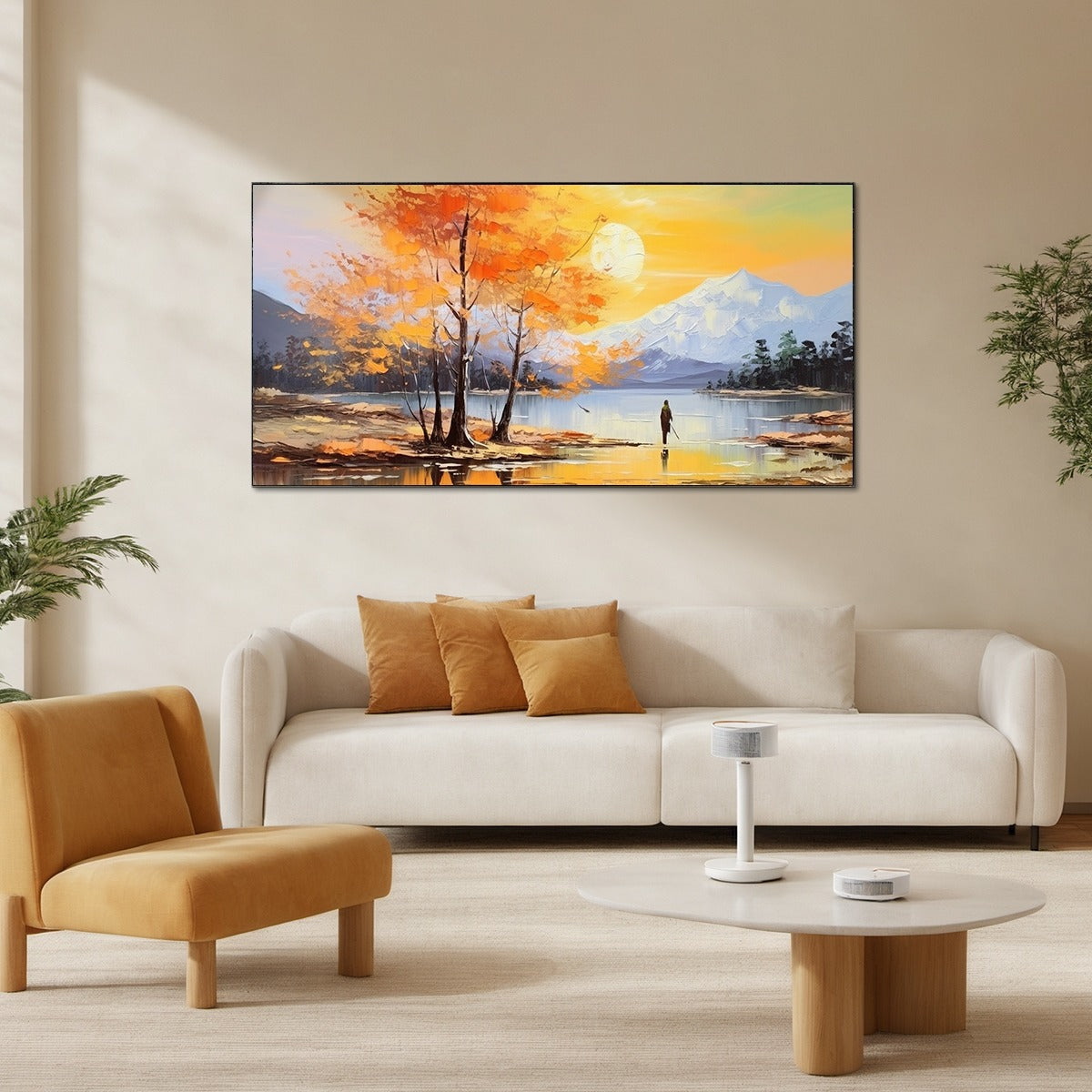 AUTUMN SERENADE: Tranquil Lake and Mountain Landscape Oil Painting - Image 7