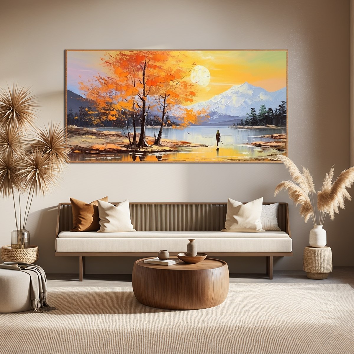 AUTUMN SERENADE: Tranquil Lake and Mountain Landscape Oil Painting - Image 2