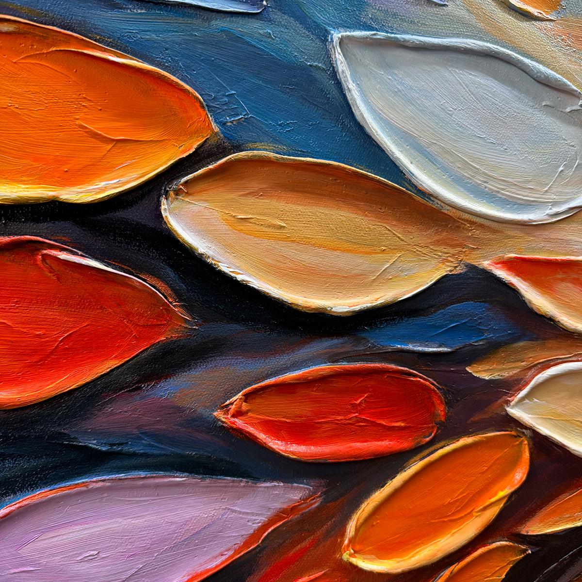 AUTUMN'S BURST: Textured Abstract Leaf Oil Painting - Image 3