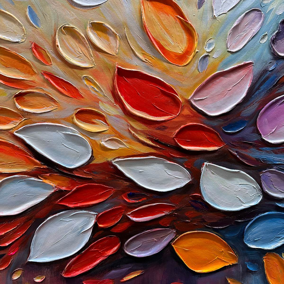 AUTUMN'S BURST: Textured Abstract Leaf Oil Painting - Image 5