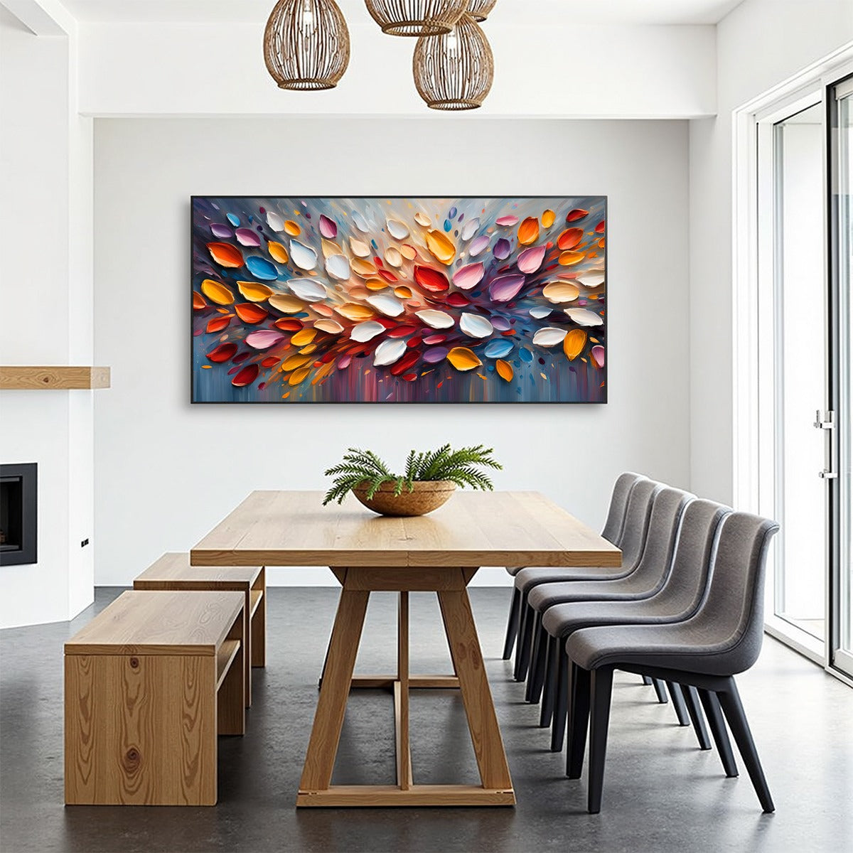 AUTUMN'S BURST: Textured Abstract Leaf Oil Painting - Image 6