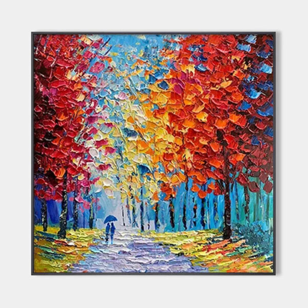 AUTUMN WALK: Textured Impasto Painting of a Couple Walking in an Autumn Forest