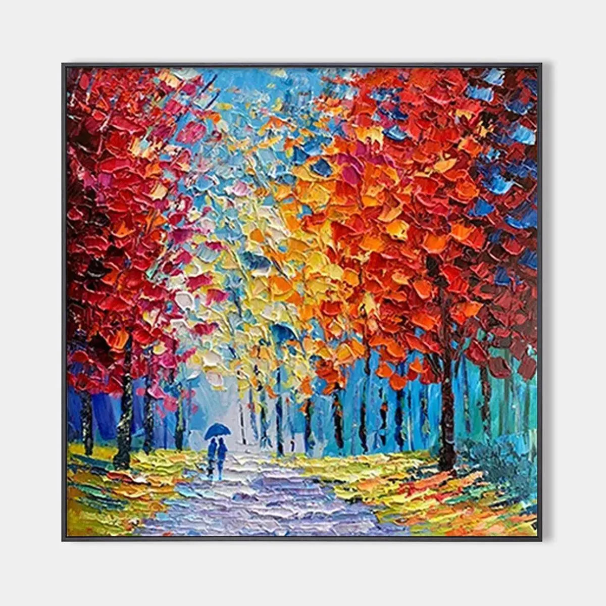 AUTUMN WALK: Textured Impasto Painting of a Couple Walking in an Autumn Forest