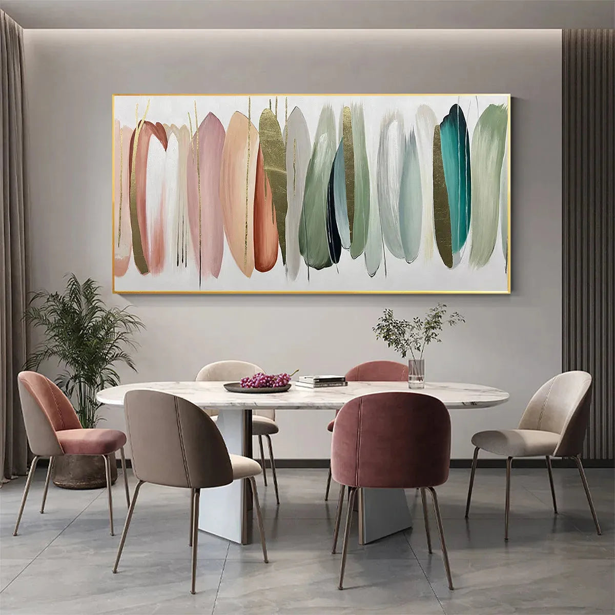AUTUMN WHISPERS: Abstract Painting in Pink, Green, and Gold, Horizontal Canvas, Modern Wall Art - Image 6