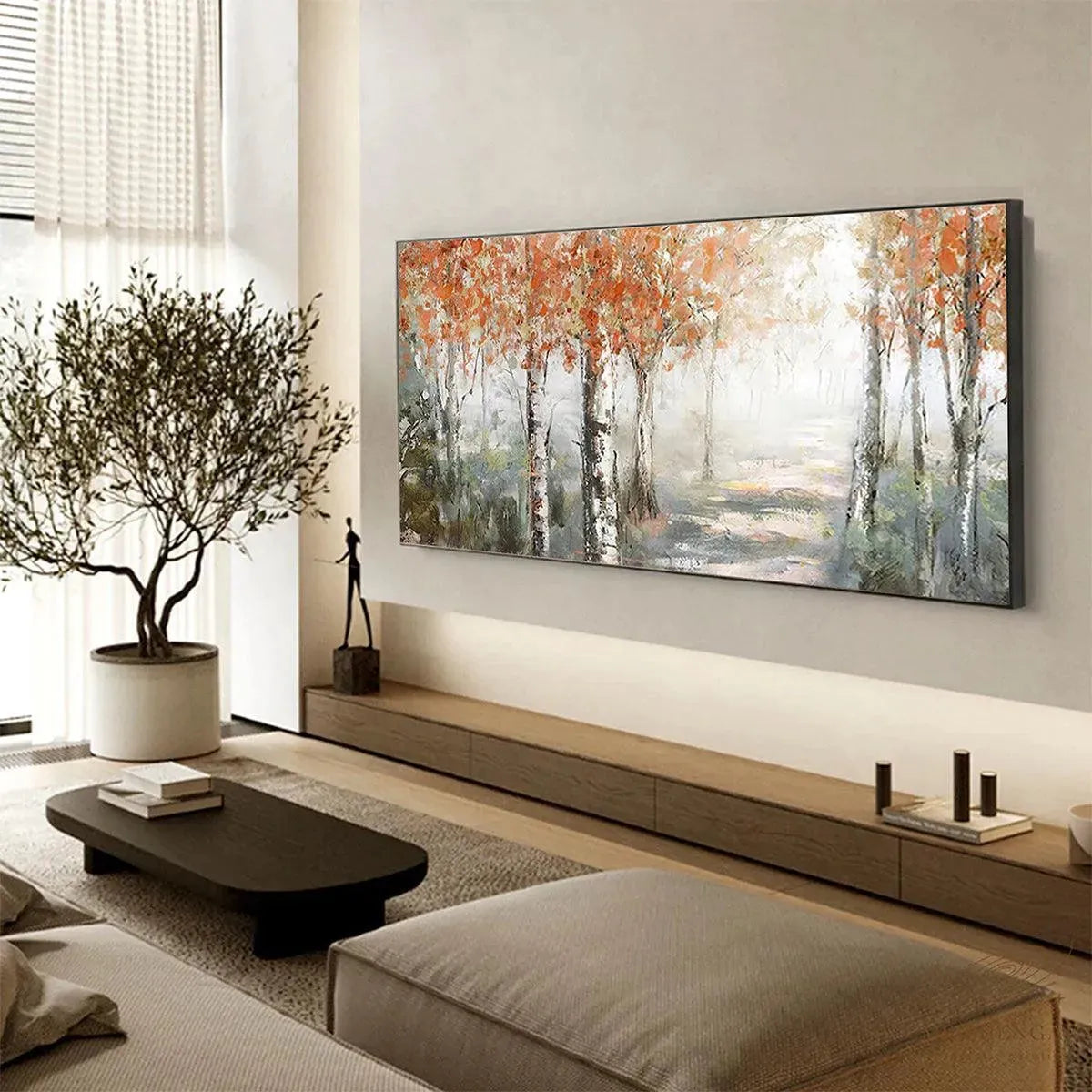 AUTUMN WHISPERS: Atmospheric Forest Landscape Painting, Horizontal Wall Art - Image 7