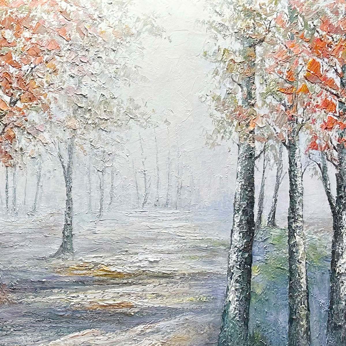 AUTUMN WHISPERS: Atmospheric Forest Landscape Painting, Horizontal Wall Art - Image 6