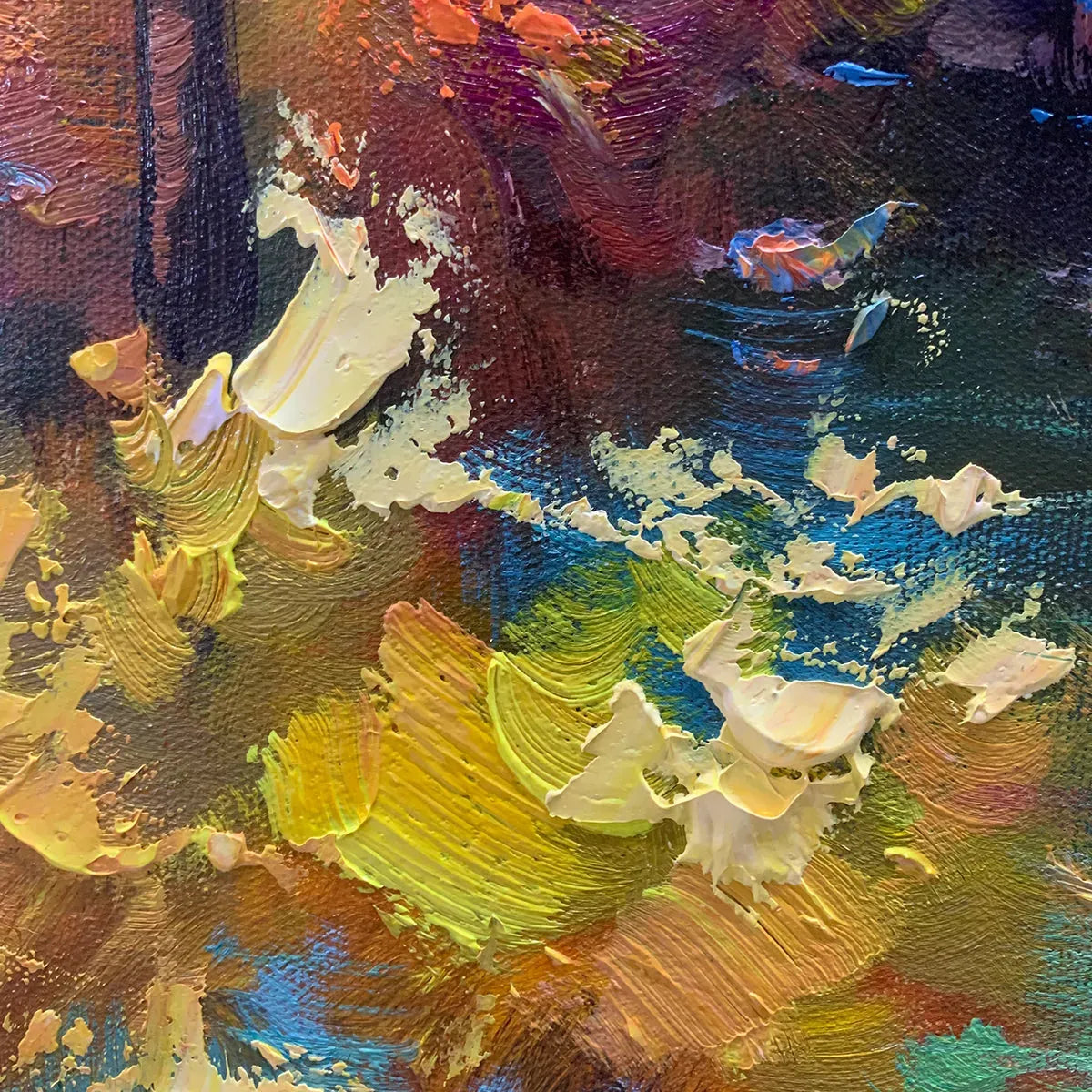 AUTUMN WOODLAND STREAM: Vertical Landscape Oil Painting, Forest Scene with Stream, Fall Colors, Nature Wall Art - Image 6
