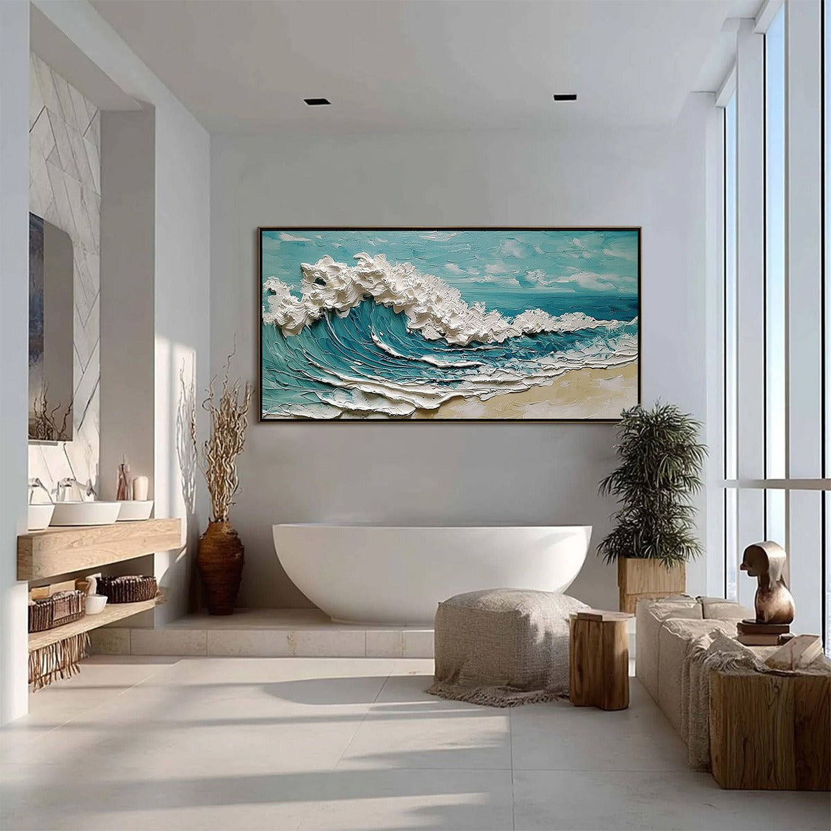 AZURE CREST: Heavily Textured Impasto Ocean Wave Oil Painting - Image 6