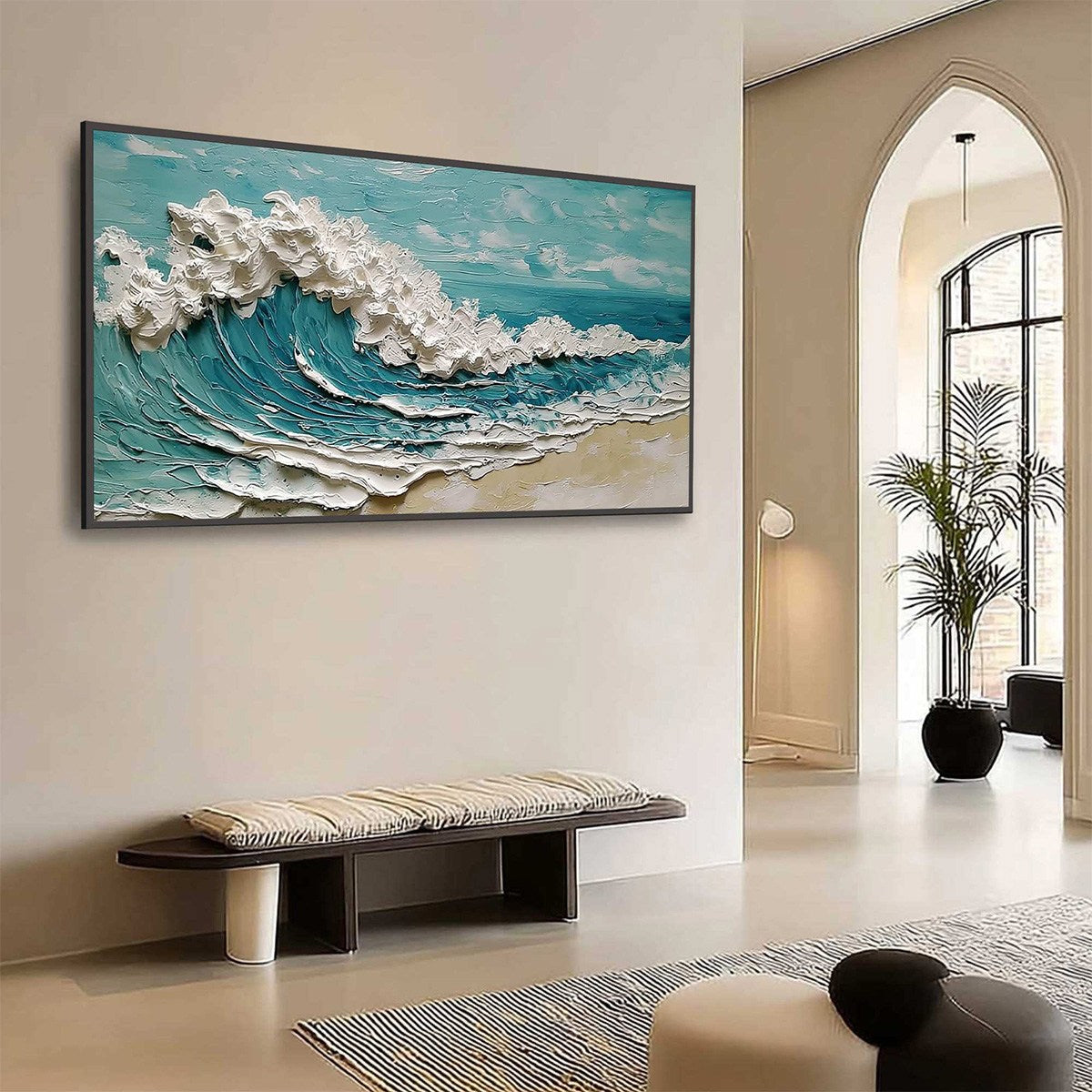 AZURE CREST: Heavily Textured Impasto Ocean Wave Oil Painting - Image 7
