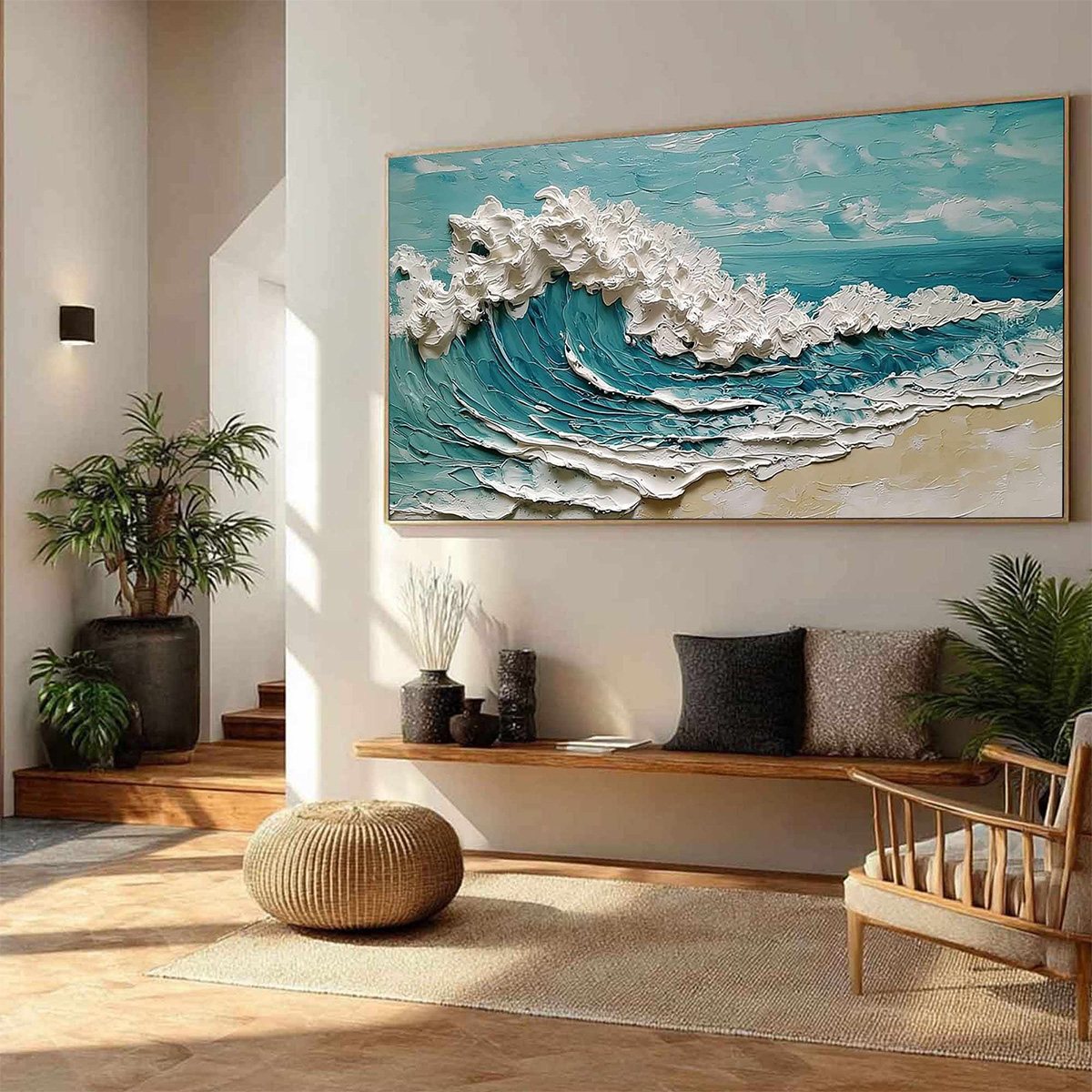 AZURE CREST: Heavily Textured Impasto Ocean Wave Oil Painting - Image 8