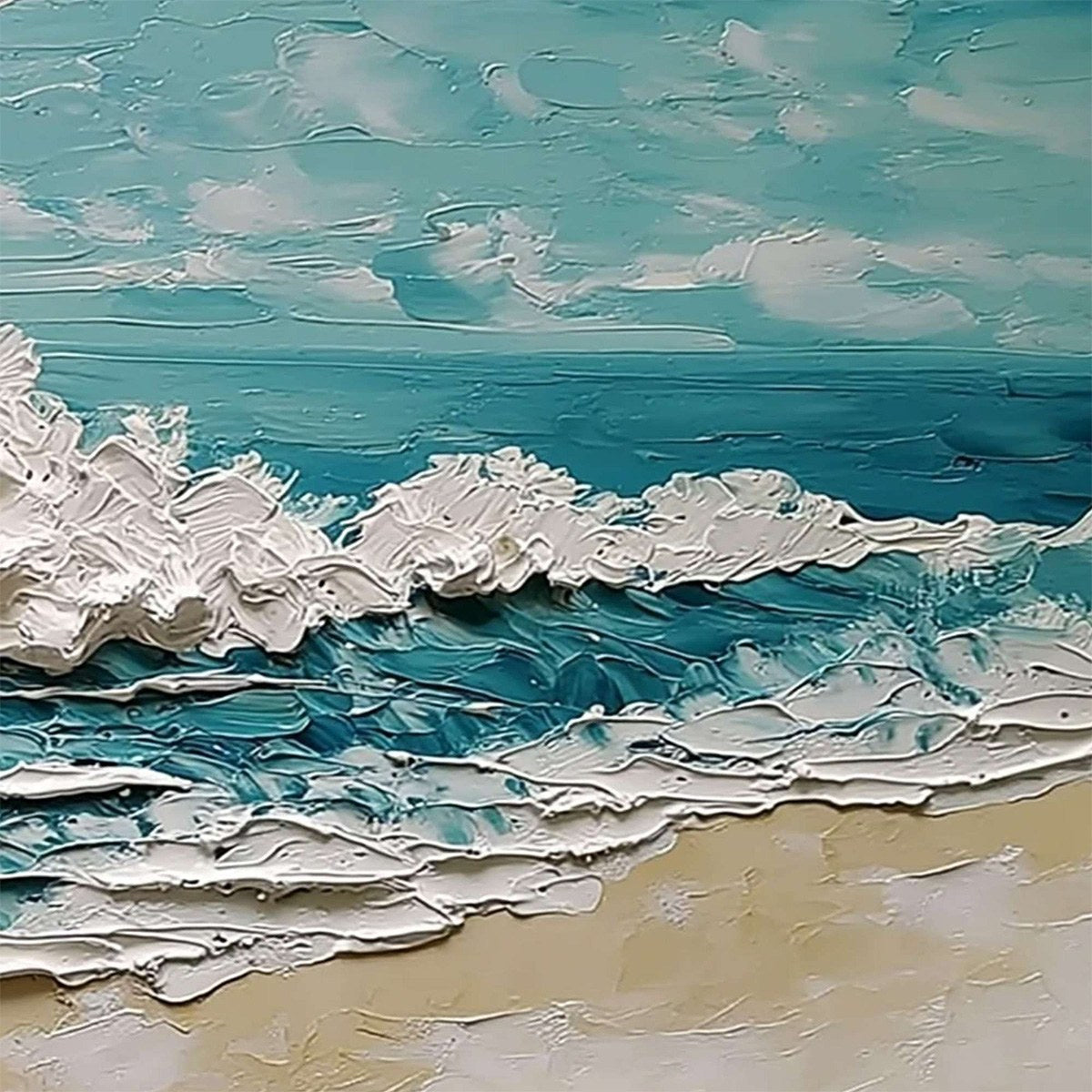 AZURE CREST: Heavily Textured Impasto Ocean Wave Oil Painting - Image 5