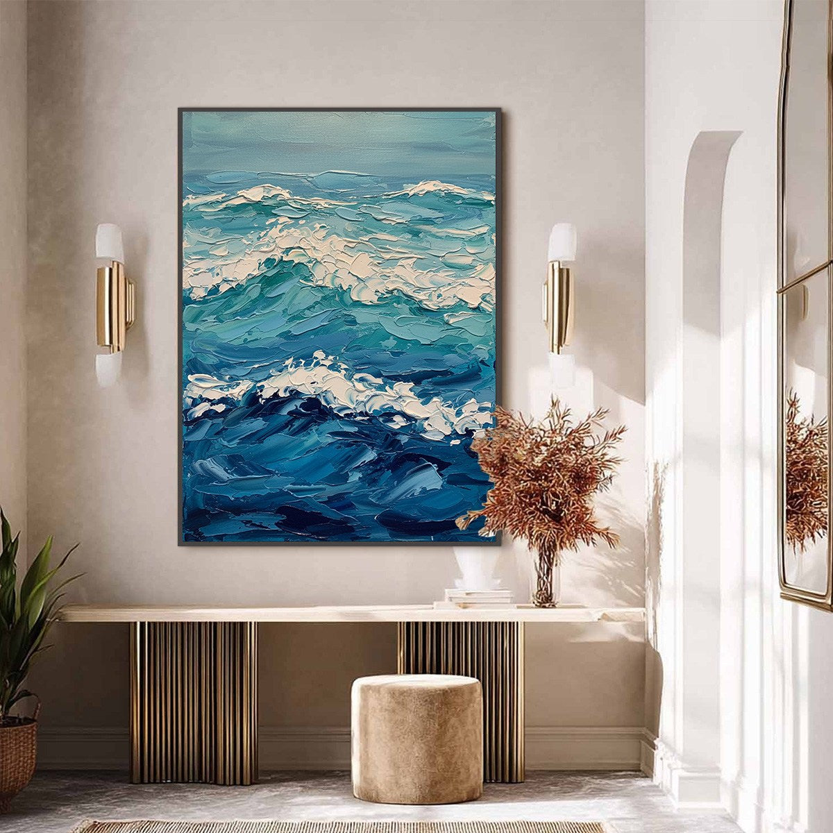 AZURE CREST: Textured Impasto Ocean Wave Wall Art - Image 4