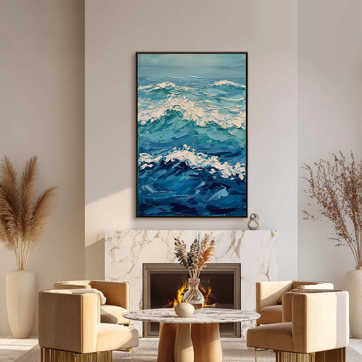 AZURE CREST: Textured Impasto Ocean Wave Wall Art - Image 6