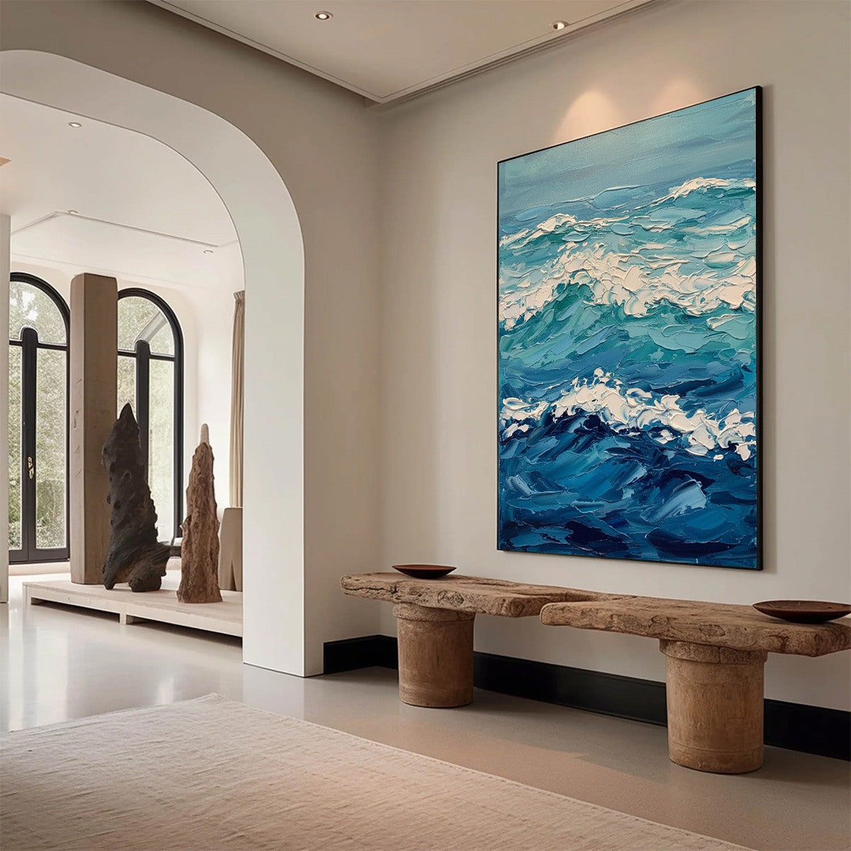 AZURE CREST: Textured Impasto Ocean Wave Wall Art - Image 7
