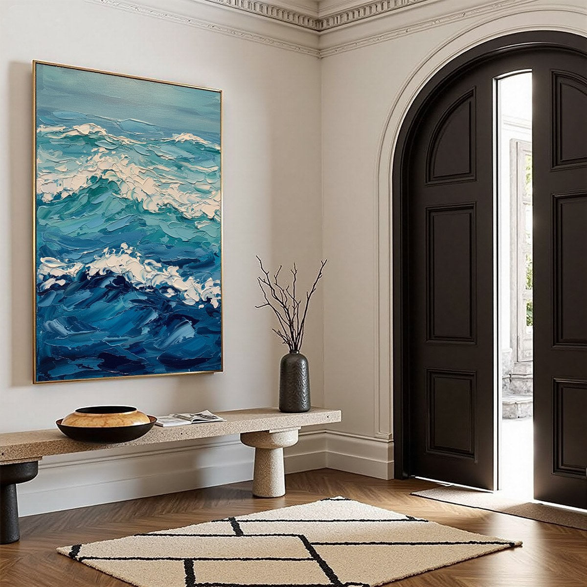 AZURE CREST: Textured Impasto Ocean Wave Wall Art - Image 8