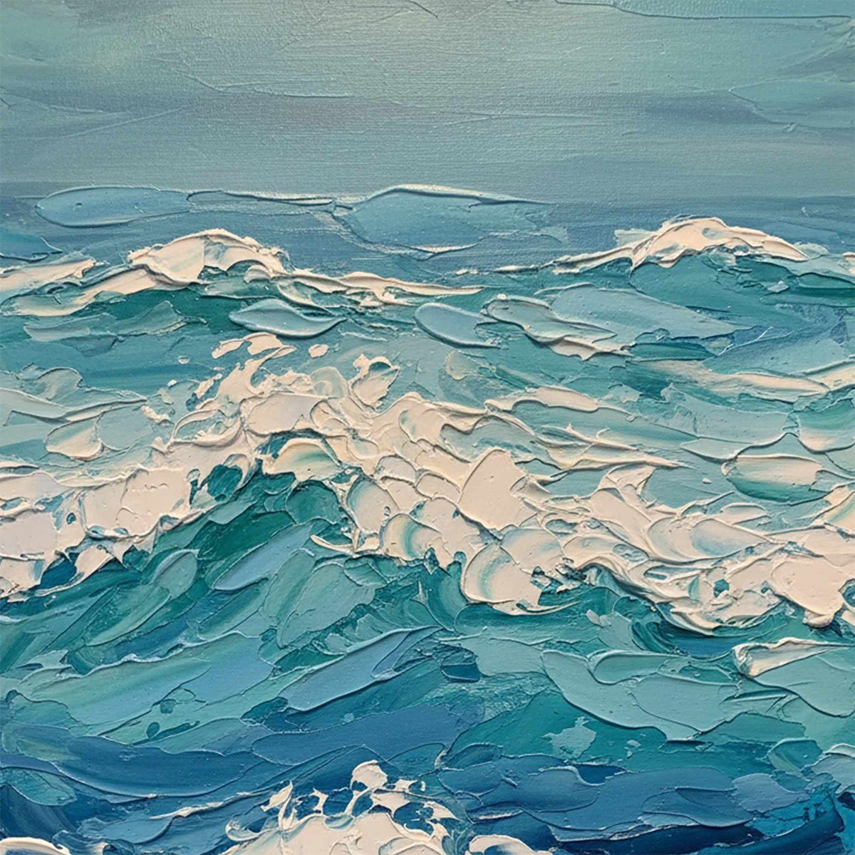 AZURE CREST: Textured Impasto Ocean Wave Wall Art - Image 5