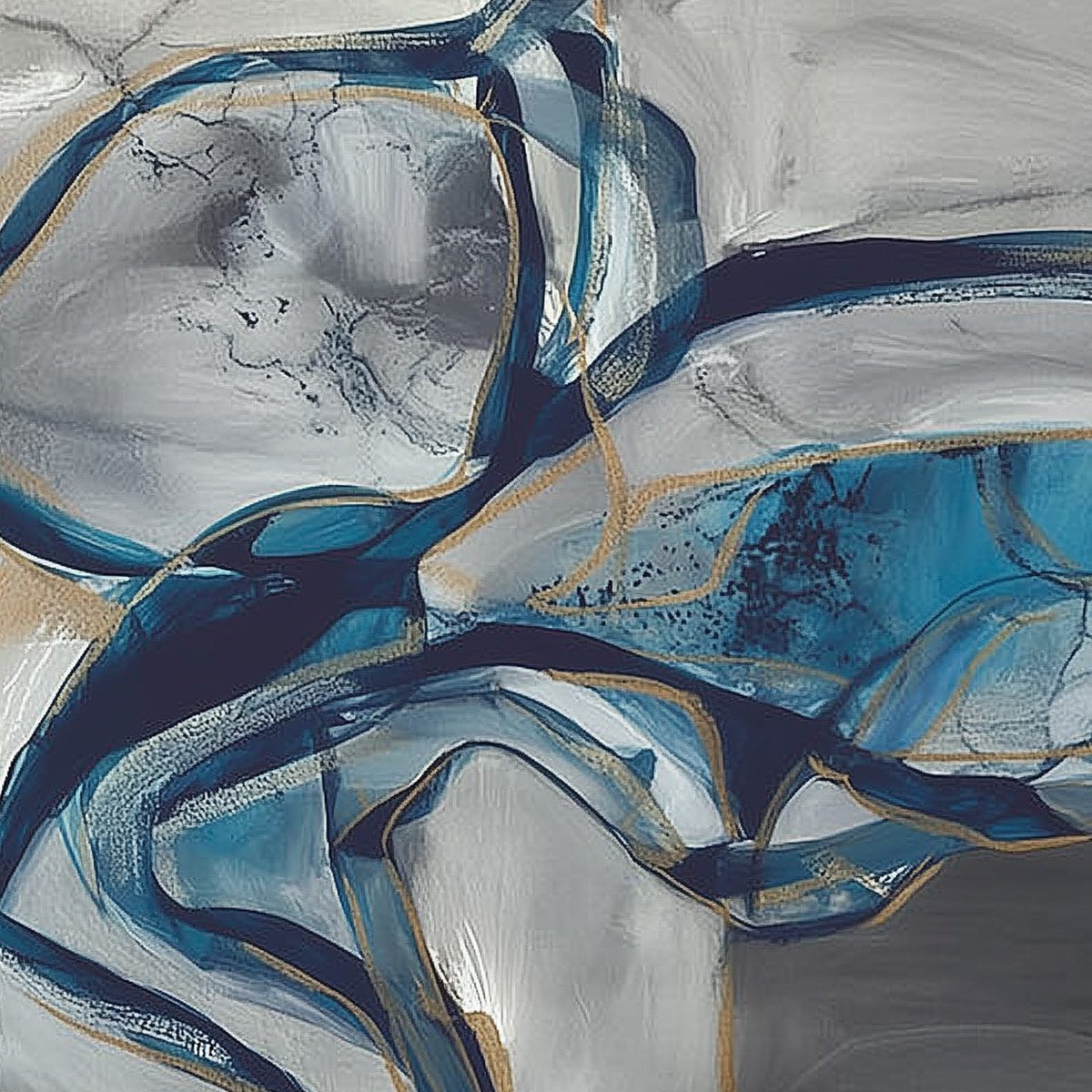 AZURE DEPTHS: Abstract Blue and Gold Oil Painting - Image 4