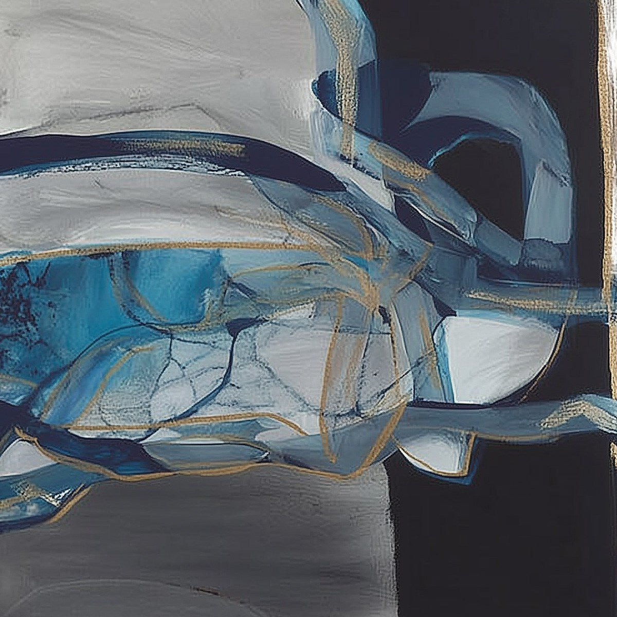 AZURE DEPTHS: Abstract Blue and Gold Oil Painting - Image 7