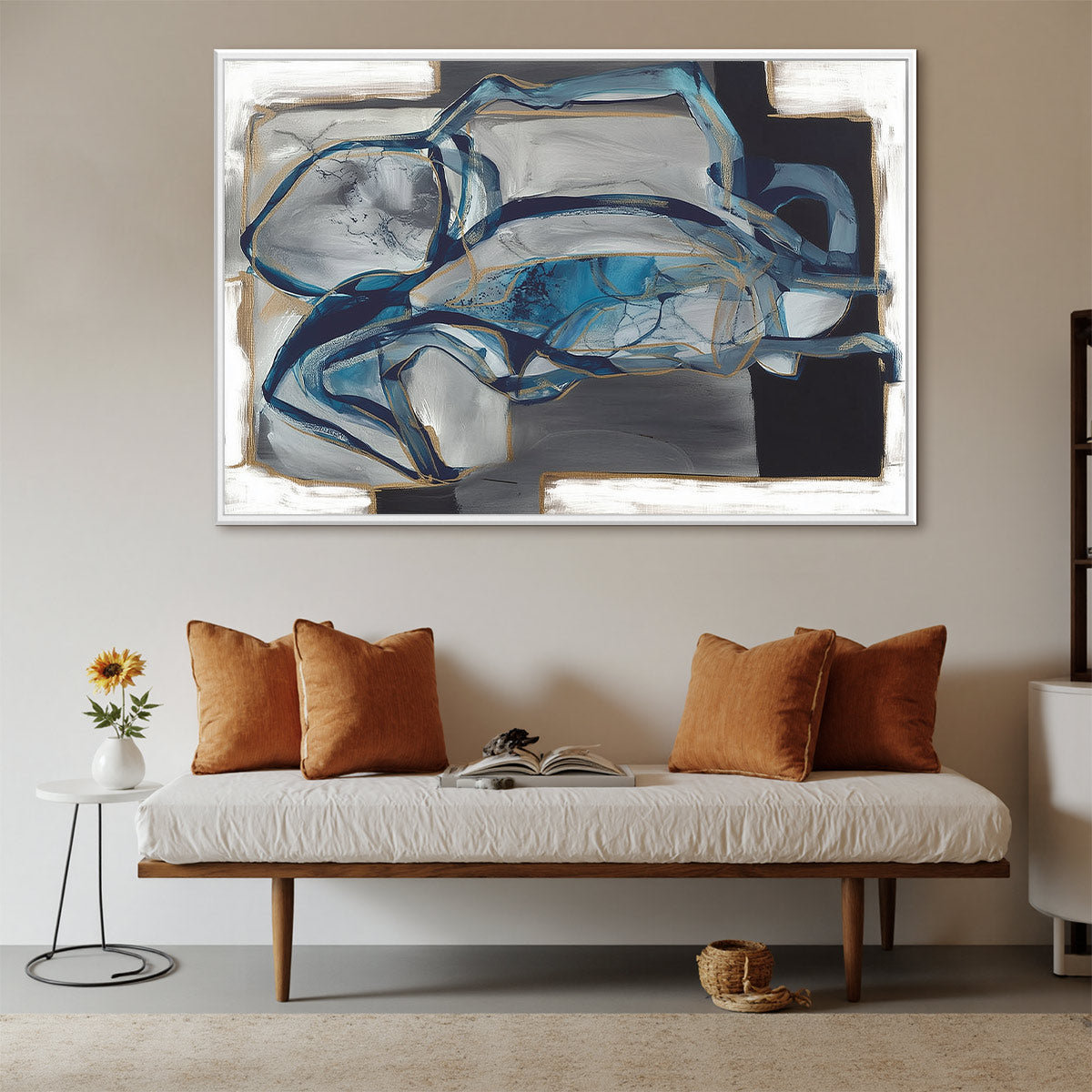 AZURE DEPTHS: Abstract Blue and Gold Oil Painting - Image 5