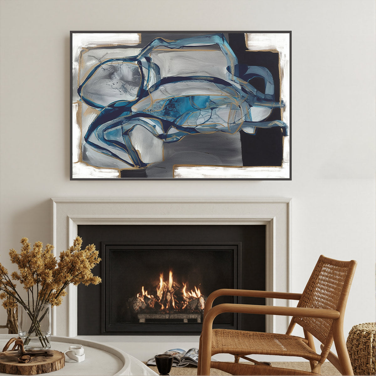 AZURE DEPTHS: Abstract Blue and Gold Oil Painting - Image 2
