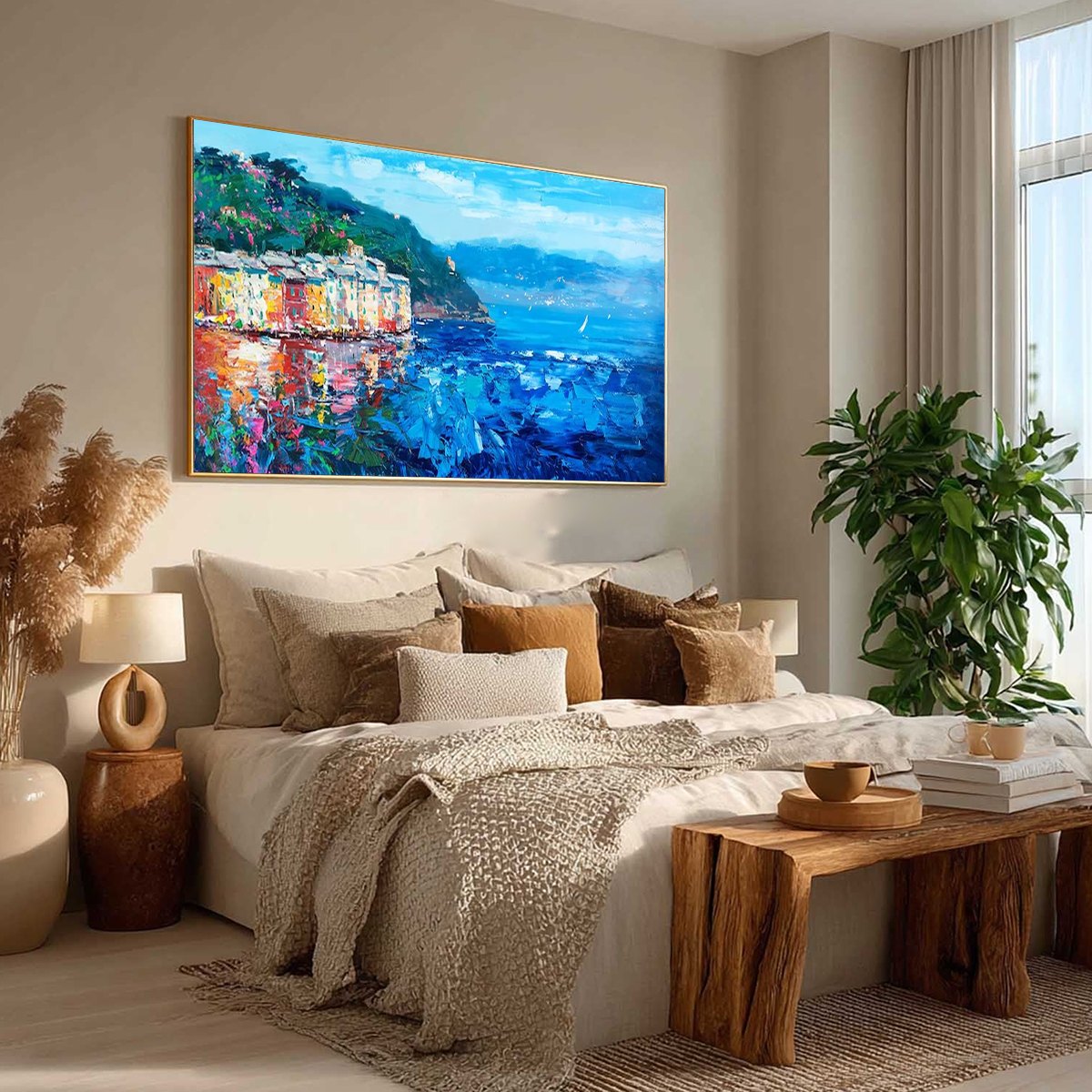 AZURE RIVIERA: Palette Knife Coastal Seascape Oil Painting - Image 6
