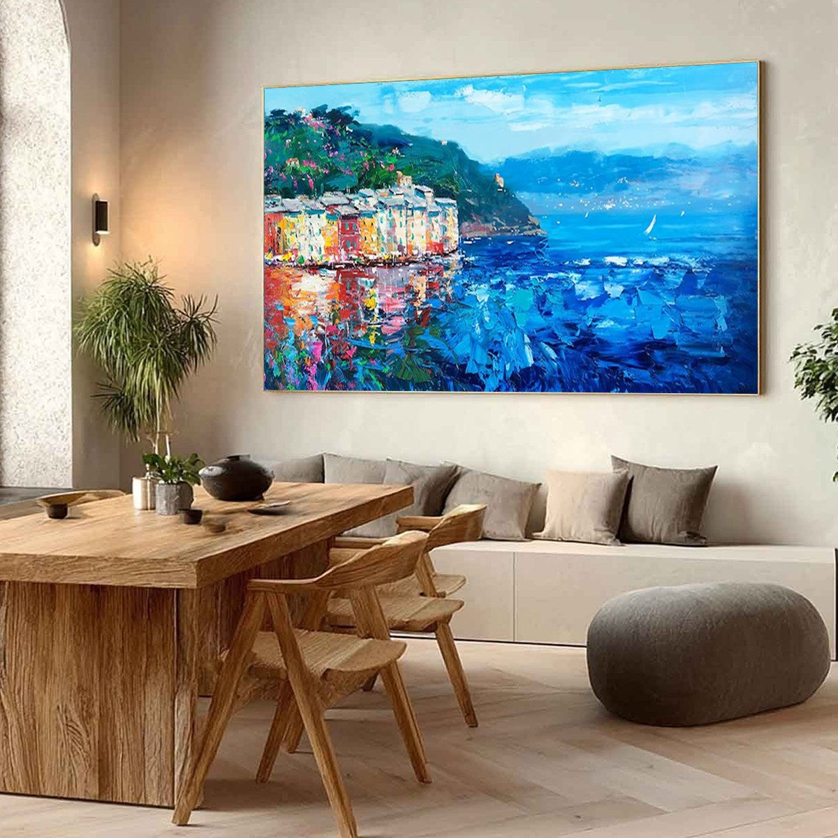 AZURE RIVIERA: Palette Knife Coastal Seascape Oil Painting - Image 4