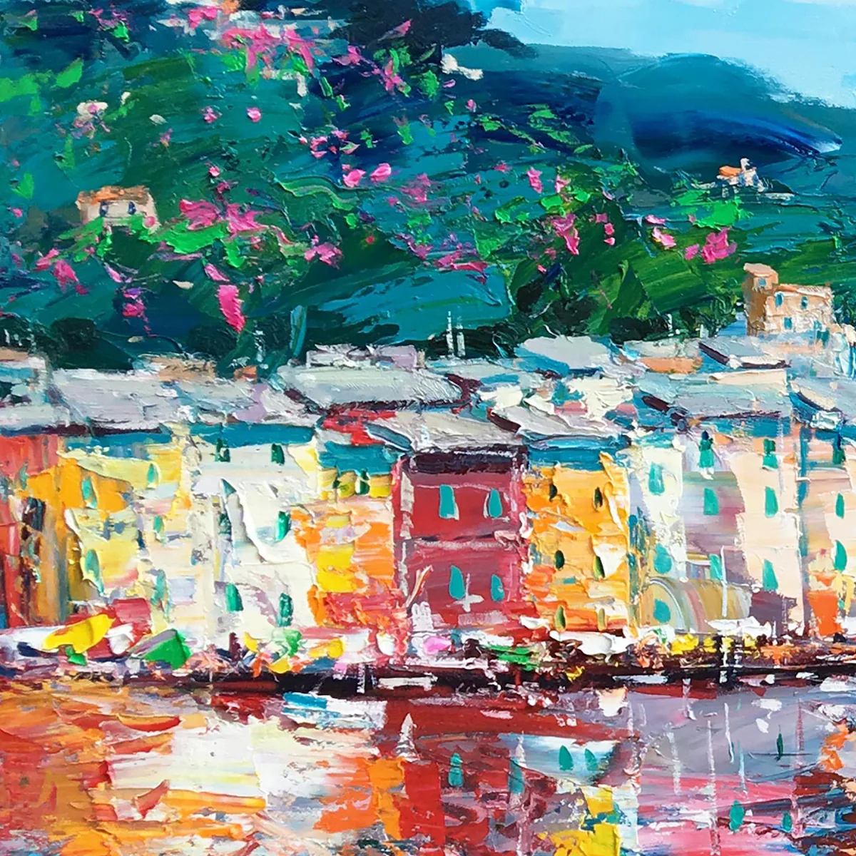 AZURE RIVIERA: Palette Knife Coastal Seascape Oil Painting - Image 5