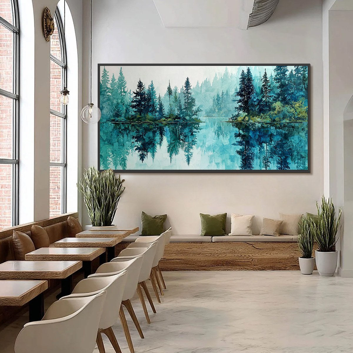 AZURE SANCTUARY: Horizontal Forest Lake Reflection Landscape Painting - Image 6