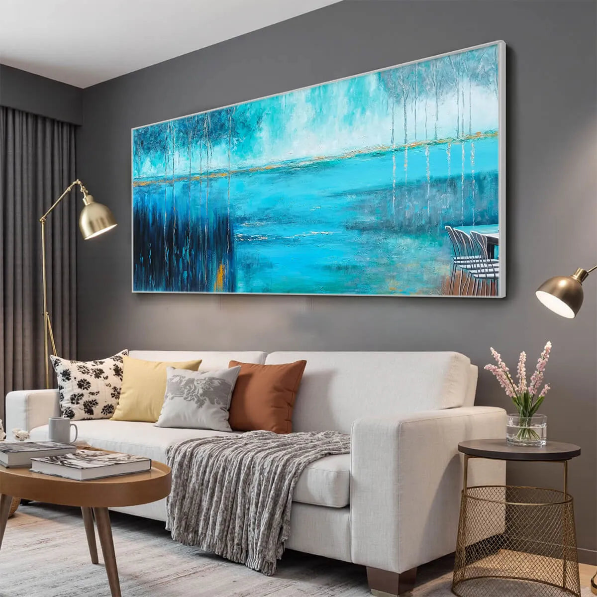 AZURE REFLECTIONS: Abstract Landscape Oil Painting on Canvas - Image 4