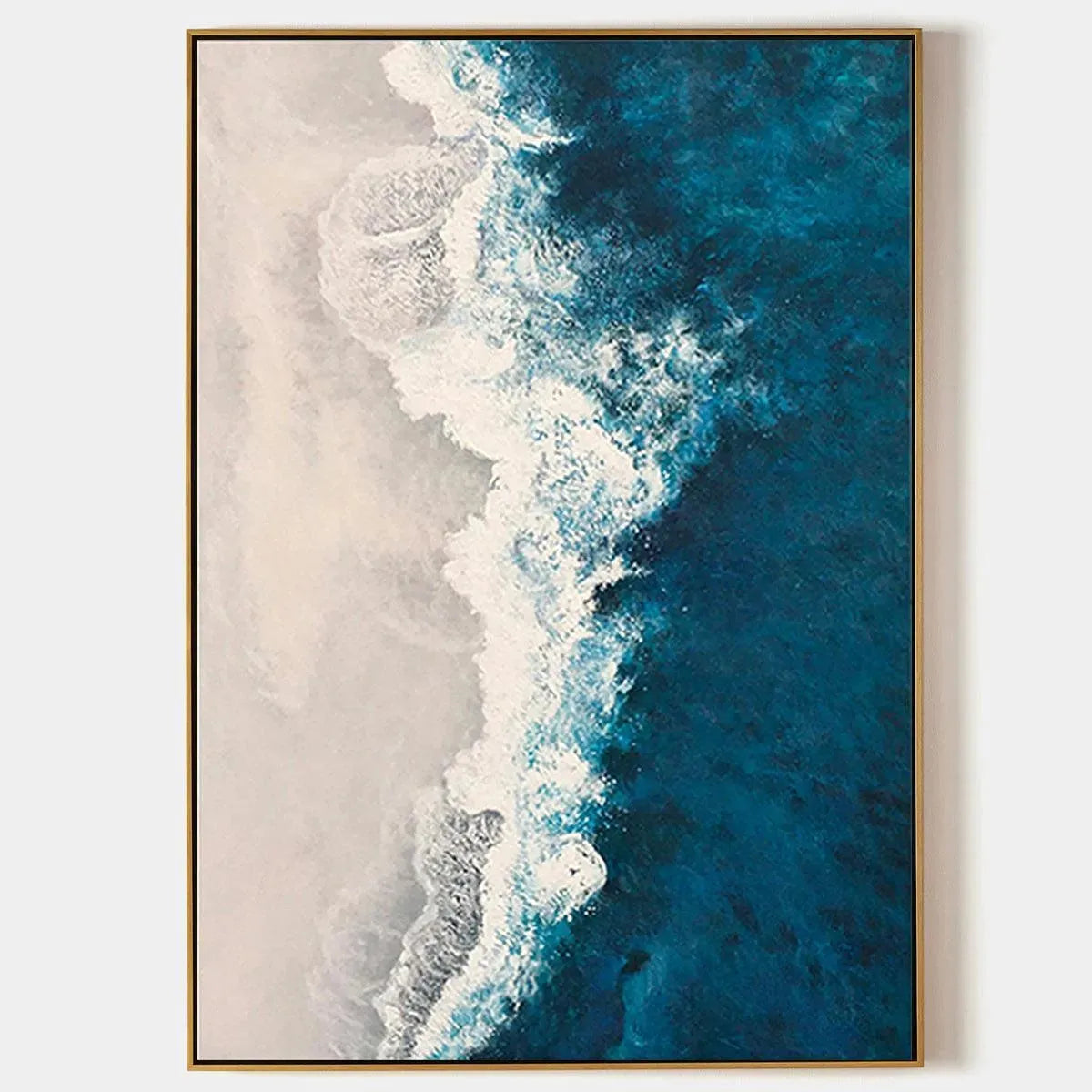 AZURE COAST: Blue and Beige Abstract Coastal Painting for Living Room