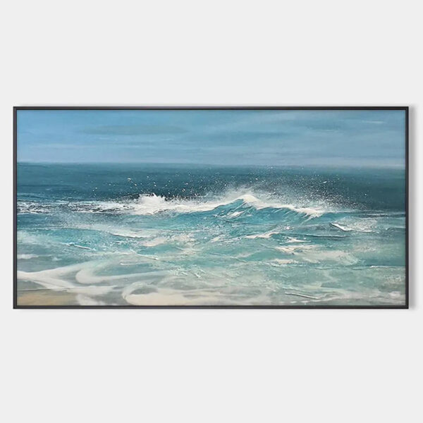 AZURE CRESTS: Dynamic Seascape Painting, Panoramic Wall Art