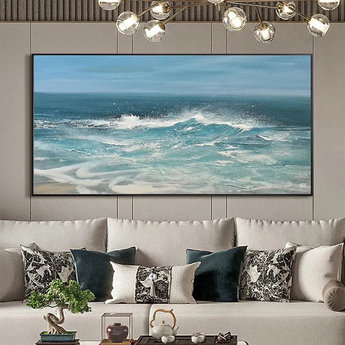 AZURE CRESTS: Dynamic Seascape Painting, Panoramic Wall Art - Image 2