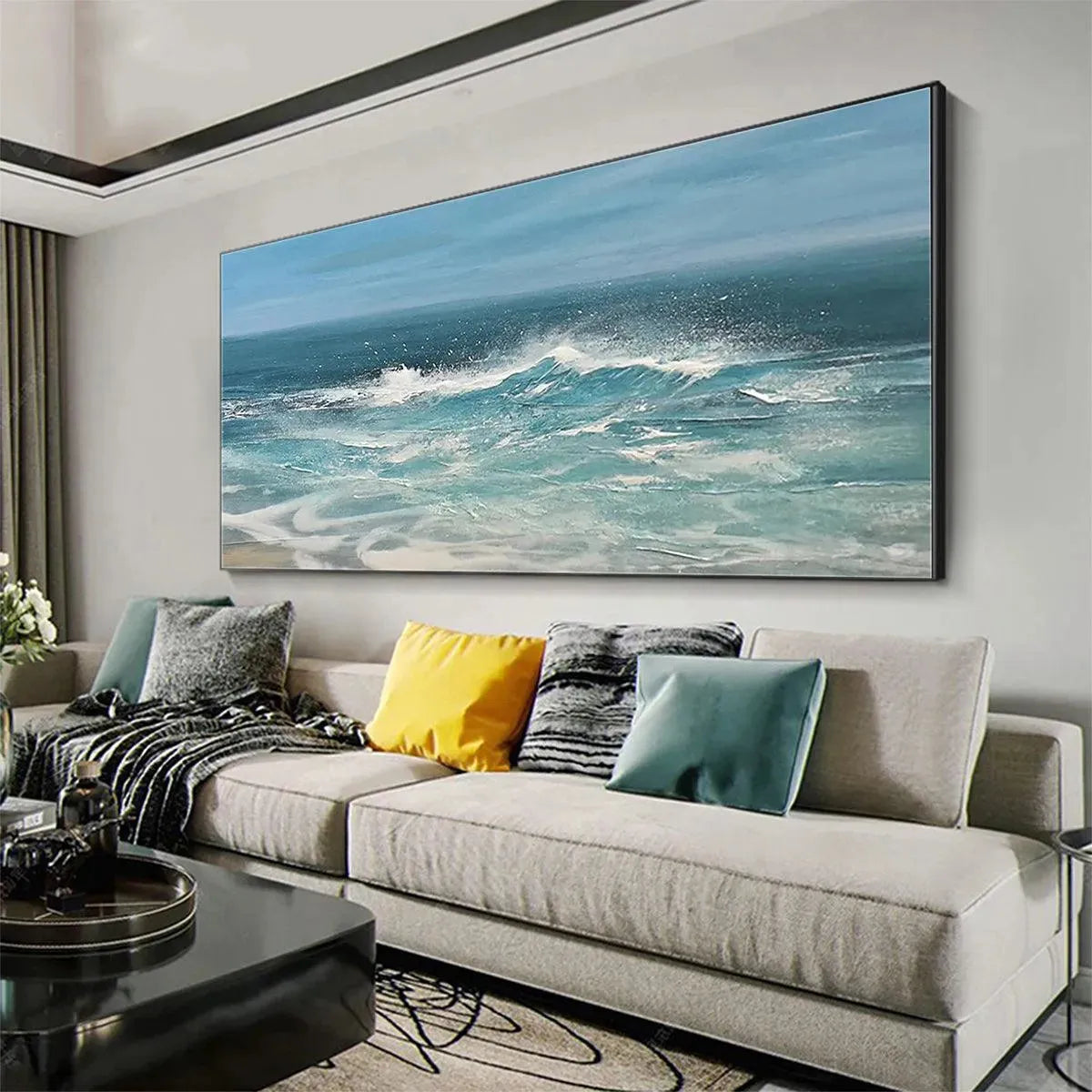 AZURE CRESTS: Dynamic Seascape Painting, Panoramic Wall Art - Image 7