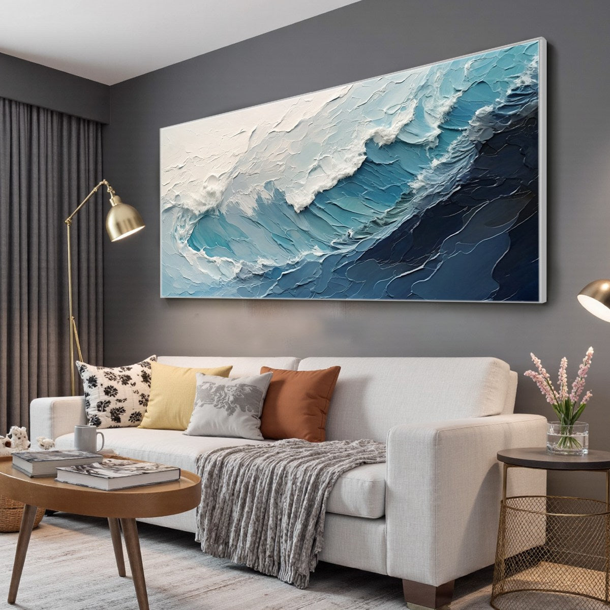 AZURE CREST: Ocean Waves Abstract Impasto Oil Painting - Image 4