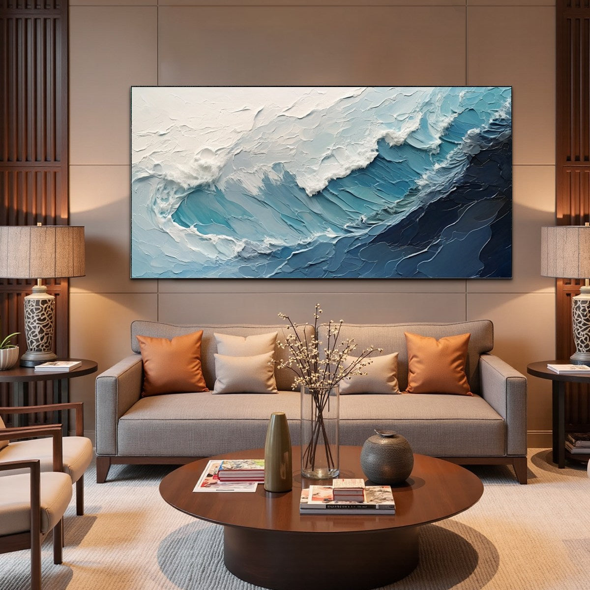AZURE CREST: Ocean Waves Abstract Impasto Oil Painting - Image 5