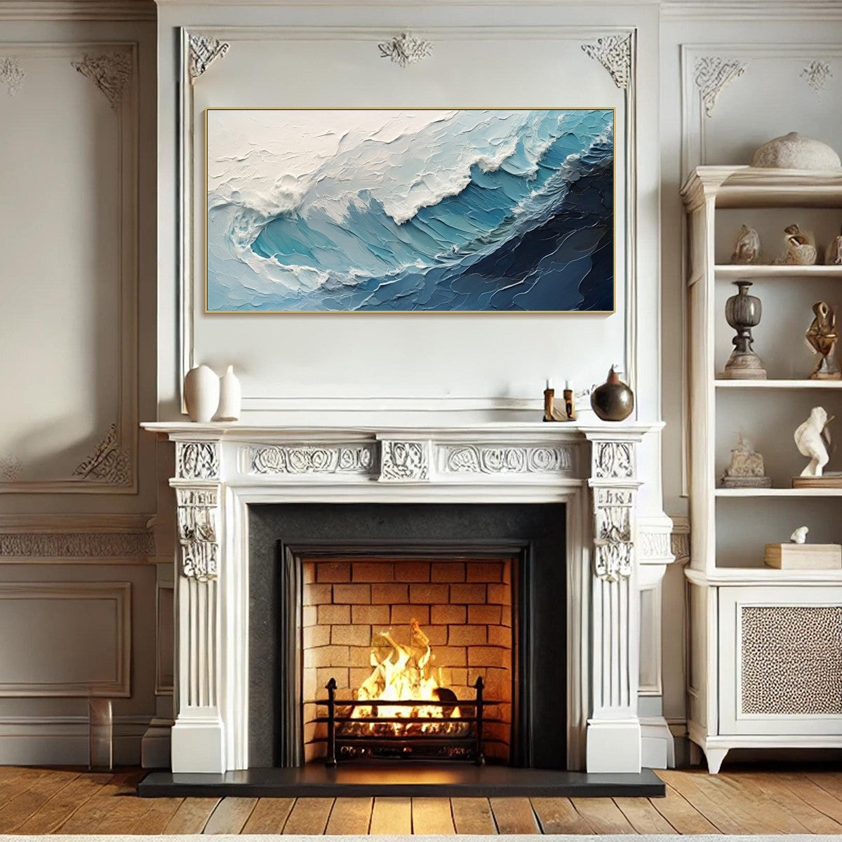 AZURE CREST: Ocean Waves Abstract Impasto Oil Painting - Image 7