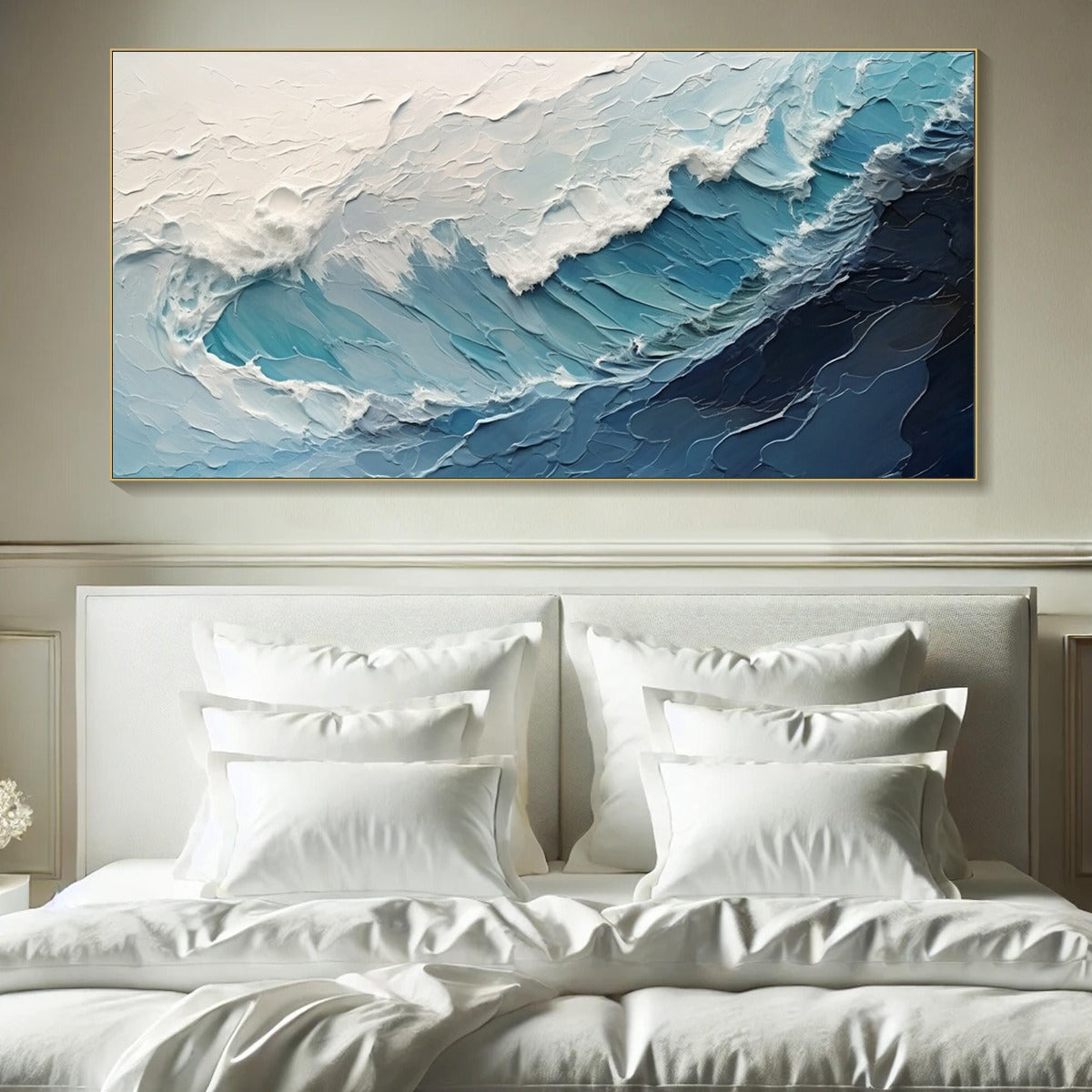 AZURE CREST: Ocean Waves Abstract Impasto Oil Painting - Image 2