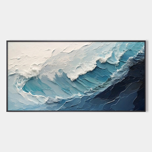 AZURE CREST: Ocean Waves Abstract Impasto Oil Painting