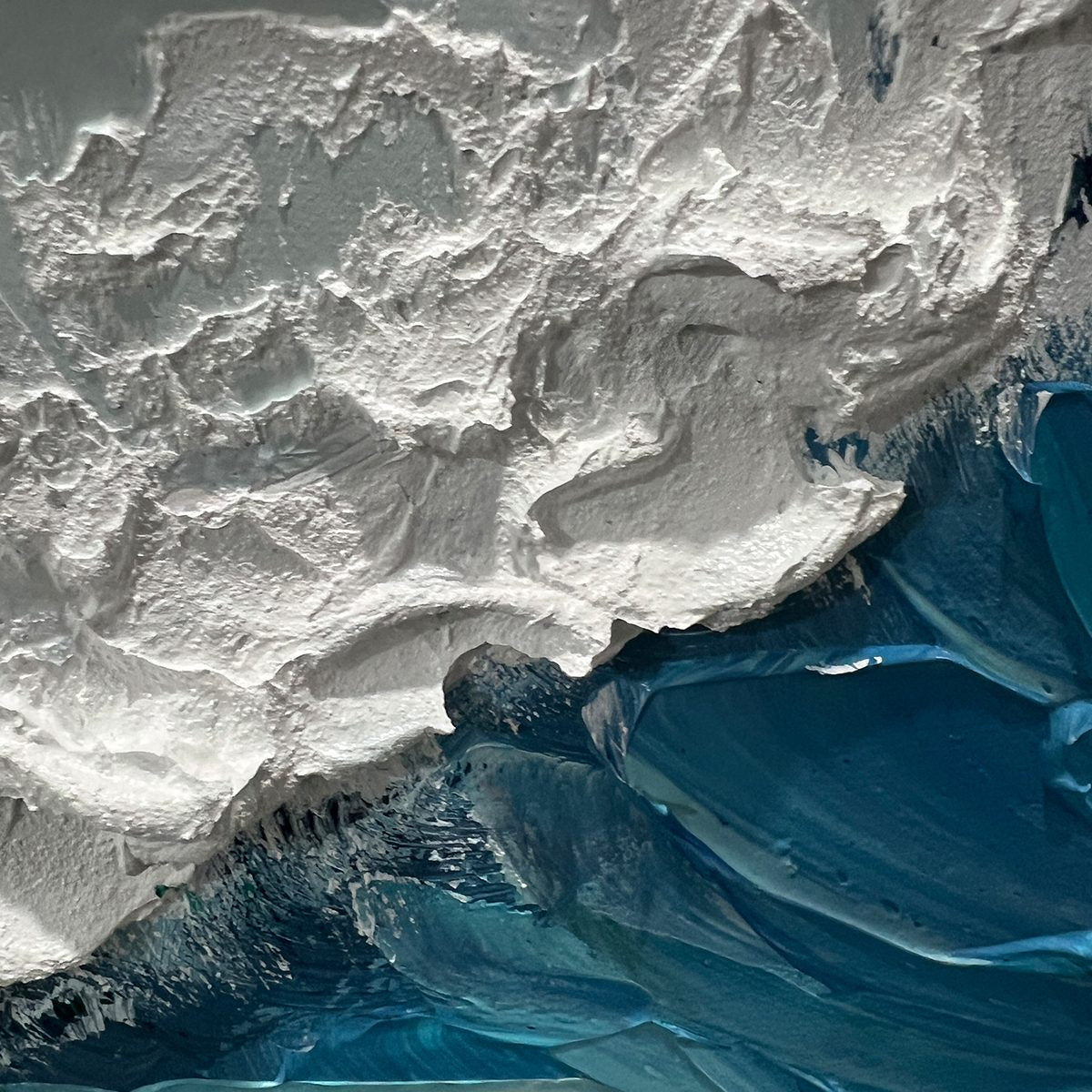 AZURE CREST: Ocean Waves Abstract Impasto Oil Painting - Image 3