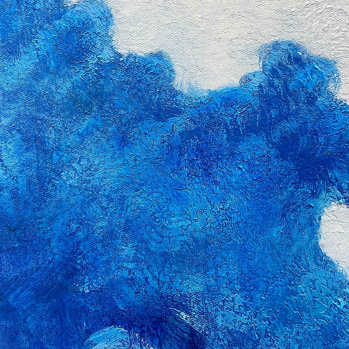 AZURE CREST: Square Abstract Ocean Waves Oil Painting with Gold Leaf - Image 3