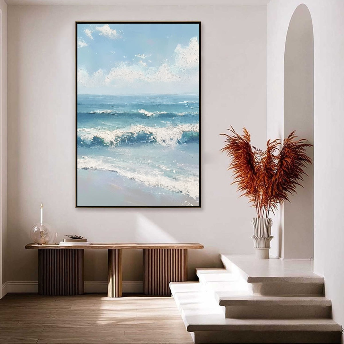 AZURE CREST: Textured Impasto Seascape Oil Painting - Image 3