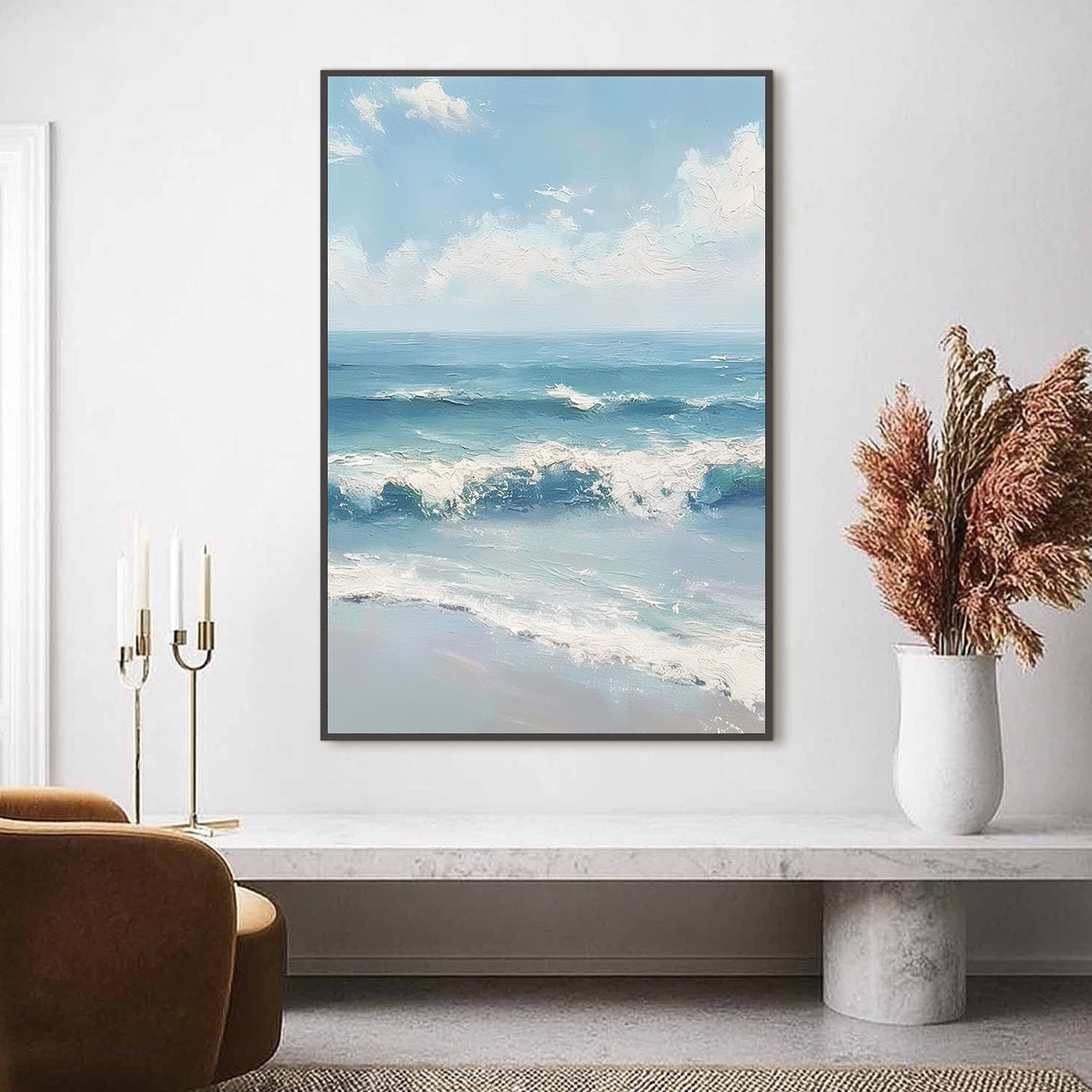 AZURE CREST: Textured Impasto Seascape Oil Painting - Image 2