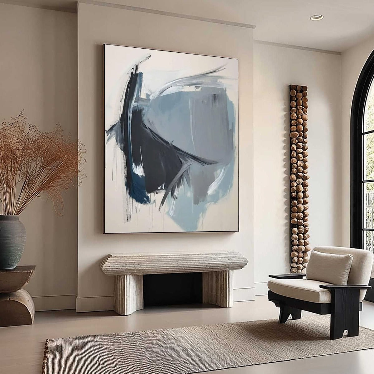 AZURE DEPTHS: Abstract Minimalist Blue and Grey Oil Painting - Image 3